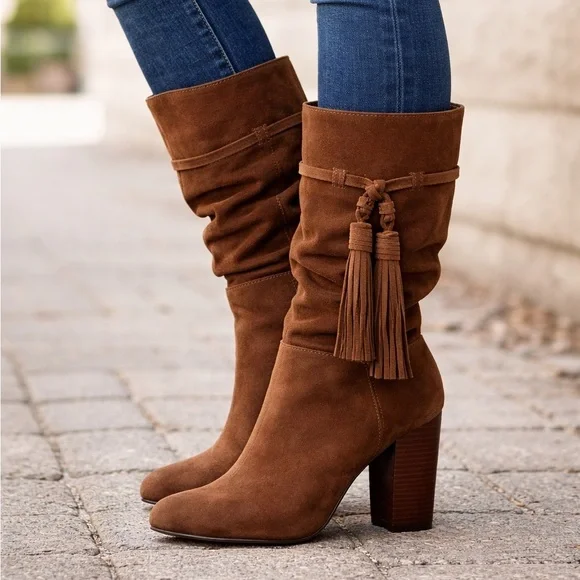 VINCE CAMUTO Suede Fringe boot Fermel Slouch Tassel Boots Western size 8 - Picture 2 of 10